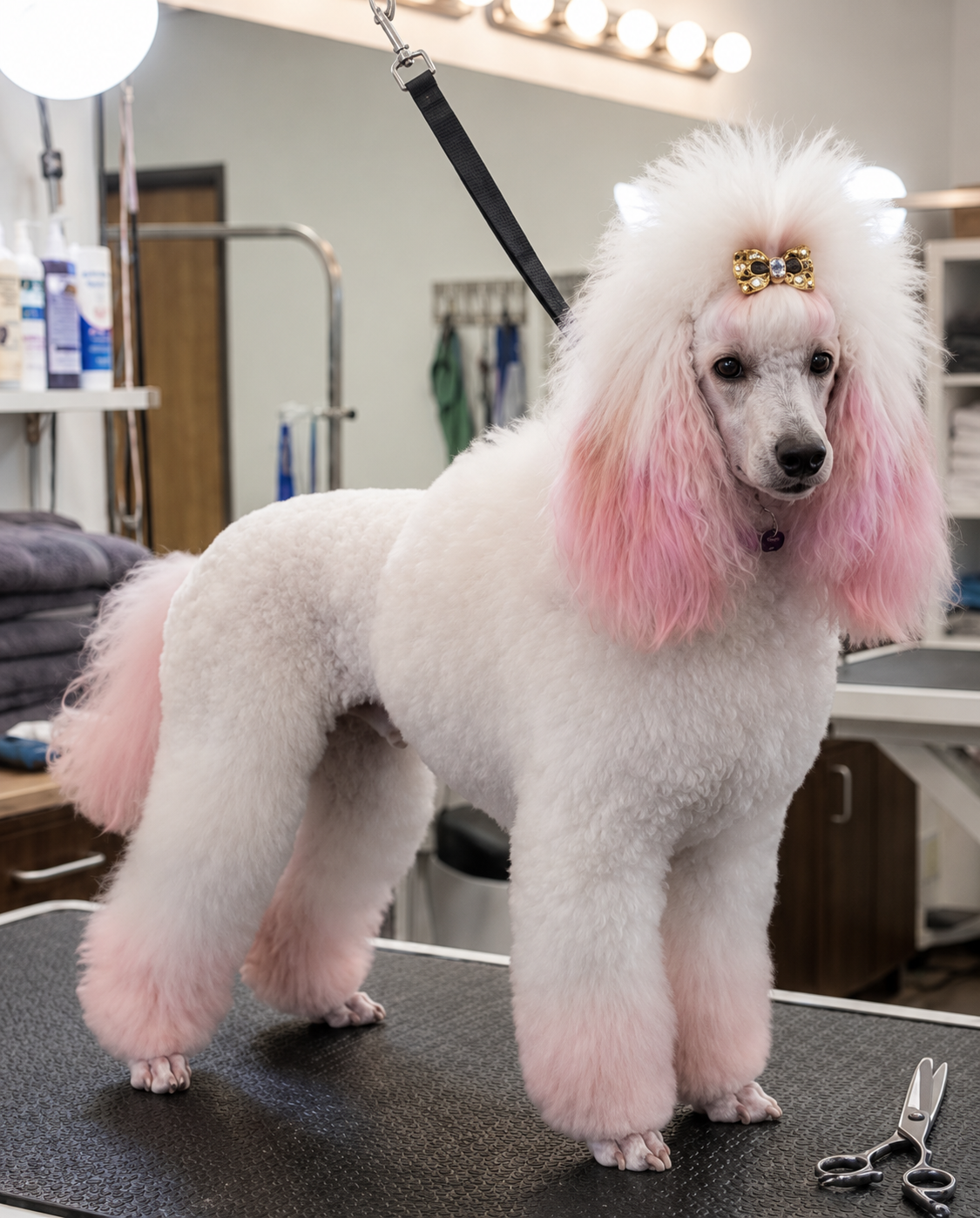 Perro con tinte cosmético rosado